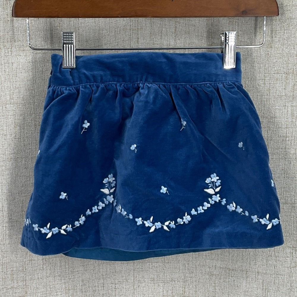 Janie and Jack Skirt Girls 4 Blue Cotton Velvet Floral Embroidered Classic